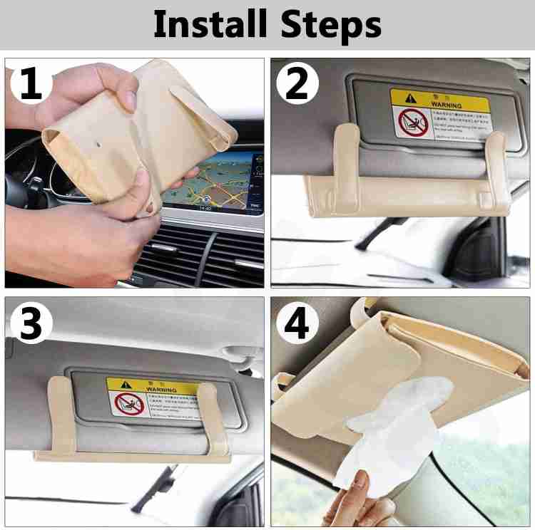 AXWee 1 Pack Car Tissue Holder Sun Visor Napkin Holder Tissue Box Holder PU Leather Tissue Box Backseat Tissue Purse Case Holder for Car Beige