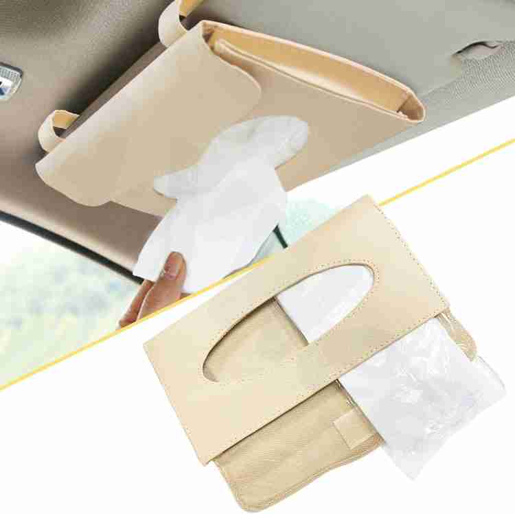 AXWee 1 Pack Car Tissue Holder Sun Visor Napkin Holder Tissue Box Holder PU Leather Tissue Box Backseat Tissue Purse Case Holder for Car Beige