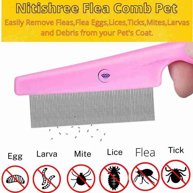 Nitishree Flea and Tick Comb for Pets Dog and Cat Nit Remover Grooming Brush Tools to Treatment Remove Fleas Mites Ticks Dandruff Flakes Stainless Steel Fine Teeth Color May Vary Plain
