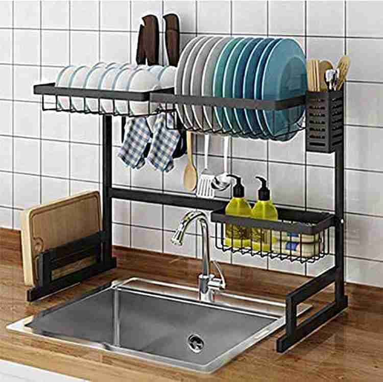 kirfiz Dish Drainer Kitchen Rack Carbon Steel Sink Dish Drying Rack Stainless Steel Dish Rack Over Sink Shelf Dish Drainer for Kitchen Organizer Storage Rack with Utensils Holder Dish Drainer Kitchen ...