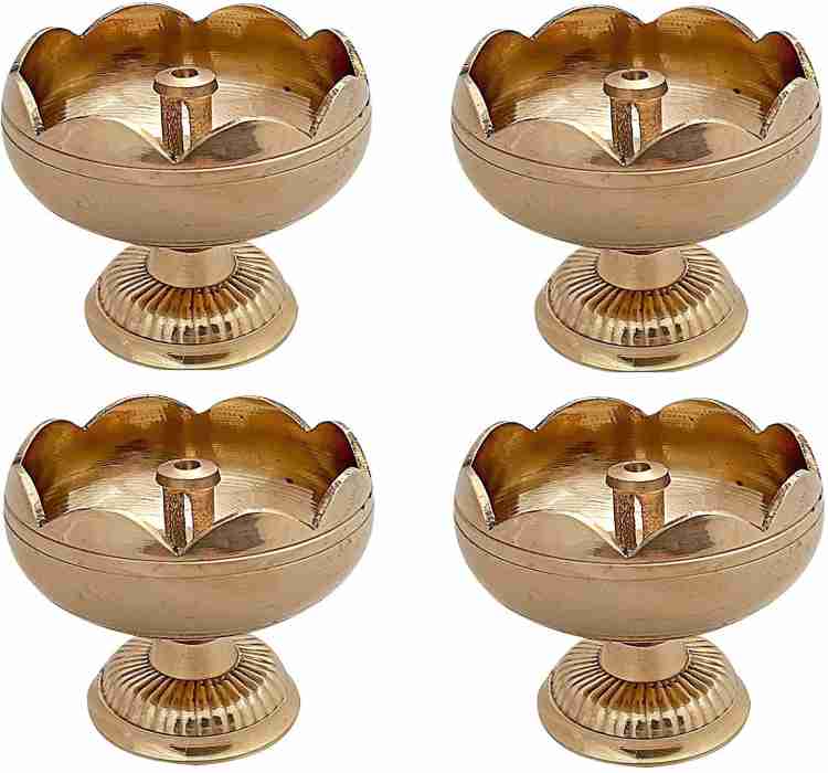 Set of 2) - Solid Brass Flower Design Diya Deepak Pooja Oil lamp (5 c –  Mangal Fashions