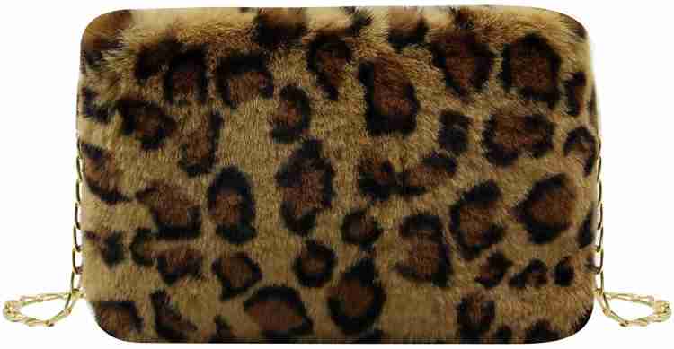 Flipkart okji enterprises Women Leopard Faux Fur Purse Evening Handbag Fuzzy Plush Crossbody Bag Clutch with Chain Strap Backpack Backpack