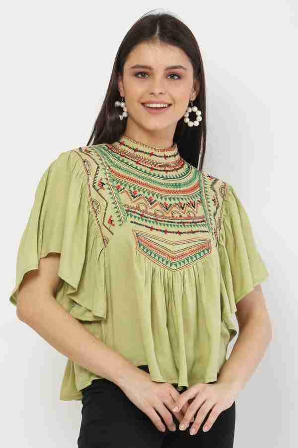 club factory fashion Casual Embroidered Women Green Top Buy club