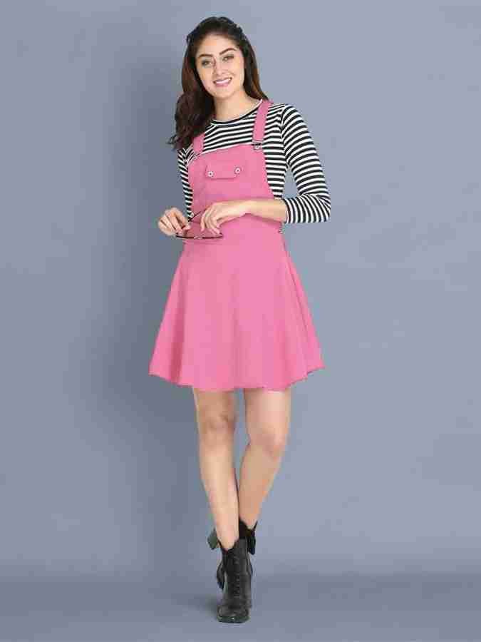 Pink denim pinafore dress cheap