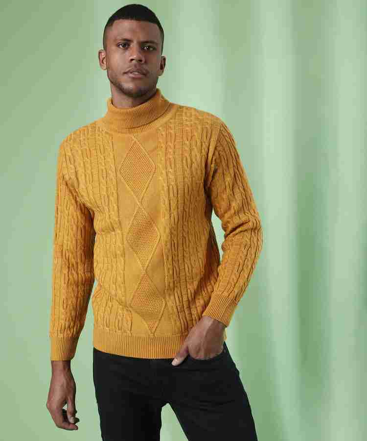 CAMPUS SUTRA Self Design High Neck Casual Men Yellow Sweater Buy