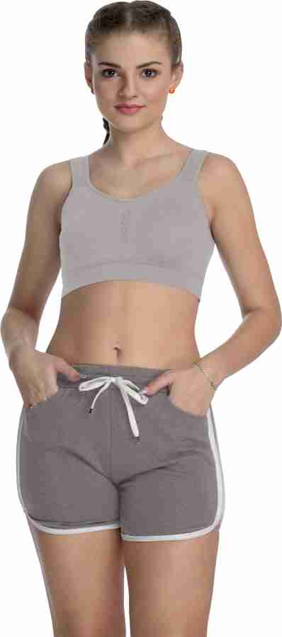 StyFun Women's Cotton Sports Bra and Shorts for Women Dancing, Workout Gym,  Yoga, Running Sports Set for Girls, Combo Pack of 1 Bra, Grey with 1 Grey  shorts, Bra Cup- B, Size