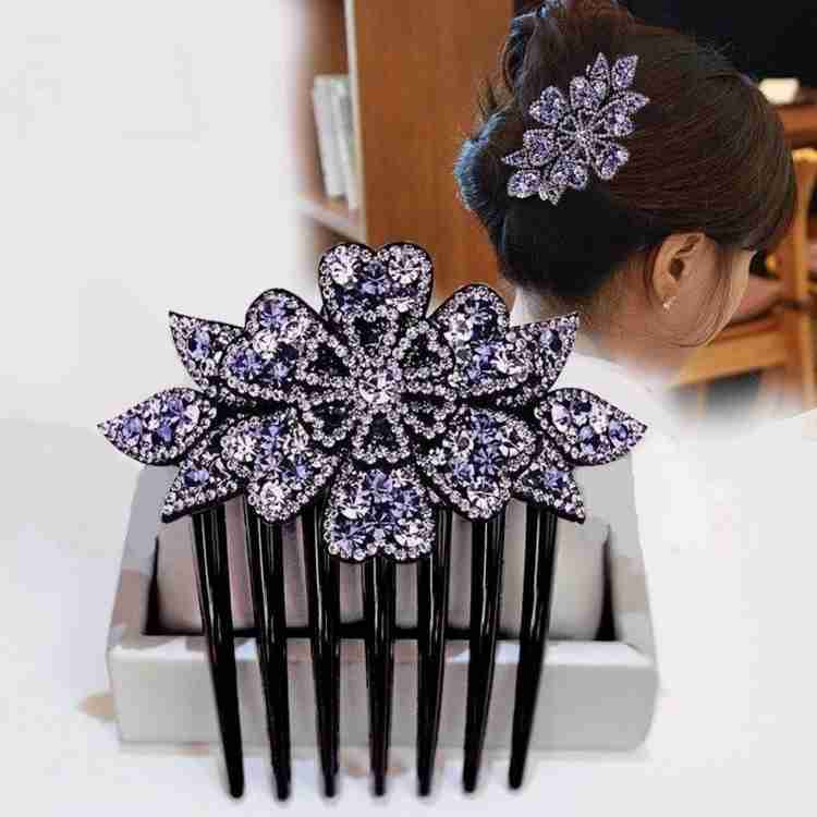 PALAY Purple Flower Hair Clips for Women Suit for Girls Crystal