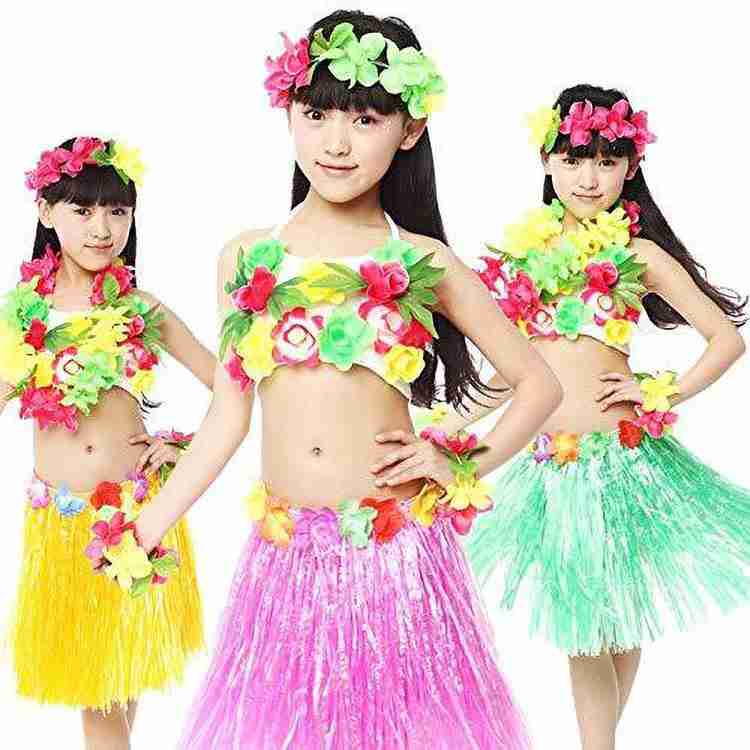Bright Pickup Hawaiian 5PCS Set Kids Fashionable Skirts Elastic Hawaiian Hibiscus Flower Dancer Dress Kids Costume Wear Price in India Buy Bright Pickup Hawaiian 5PCS Set Kids Fashionable Skirts Elast...