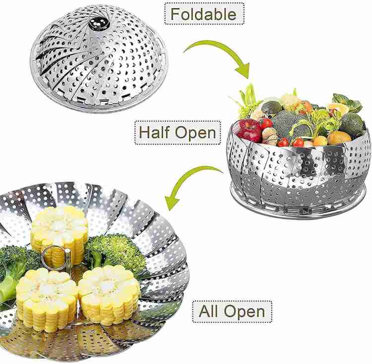 BRIGHTLIGHT Adjustable Vegetable Steamer Basket Tray Collapsible