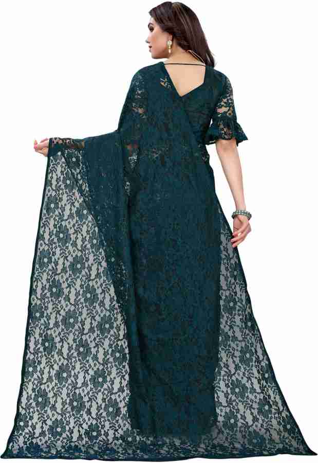 Buy Samah Embellished, Dyed, Solid/Plain Bollywood Net Dark Green