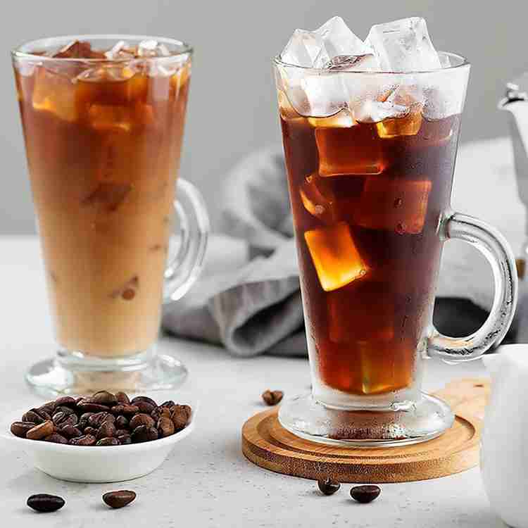Clear glass coffee mugs with shop handles