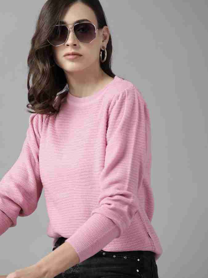 Roadster Solid Round Neck Casual Women Pink Sweater - Buy Roadster Solid Round  Neck Casual Women Pink Sweater Online at Best Prices in India