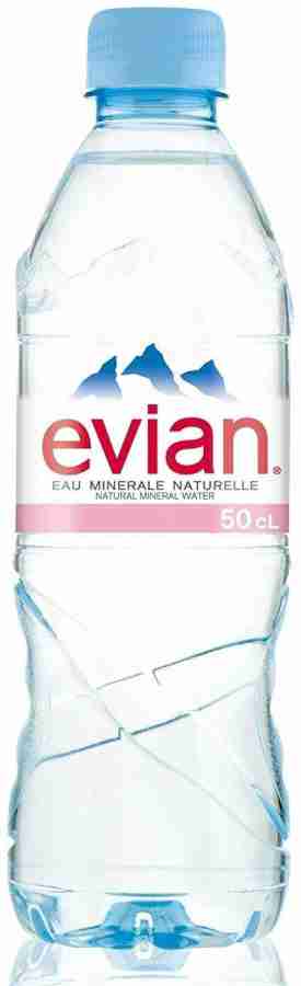 Evian Pure Natural Mineral Water Bottle, 500 ml x 24, Packaging