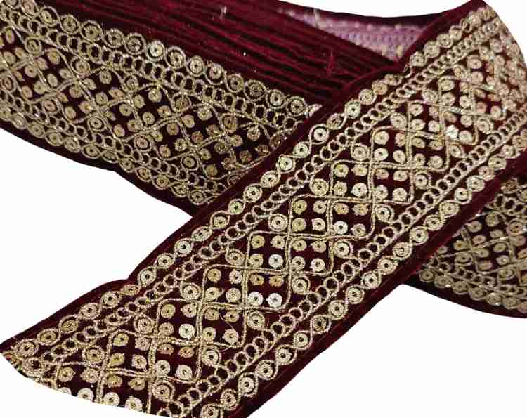 Navti Creations Women's Heavy Maroon Lace Border in Velvet with