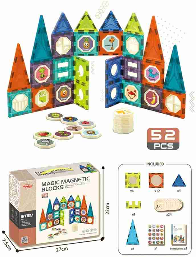 Happy Hues Magic Magnetic Blocks Tiles 52 Pieces STEAM BOYS GIRLS 3 4 5 6 7 8 9 Magic Magnetic Blocks Tiles 52 Pieces STEAM BOYS GIRLS 3 4 5 6