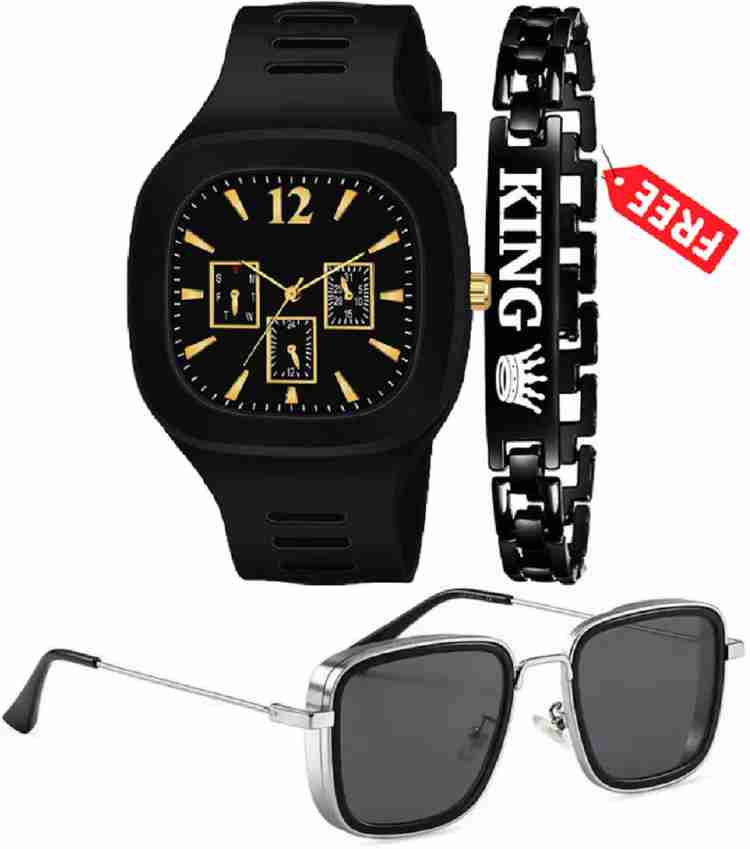 Florida ATTRACTIVE SQUARE DIAL SILICON STRAP KING BRACELET KABIR SINGH SUNGLASS Analog Watch For Boys Buy Florida ATTRACTIVE SQUARE DIAL SILICON STRAP KING BRACELET KABIR SINGH