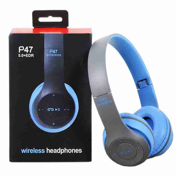 Belear P47 On Ear Wireless Bluetooth 5.0 Blue Headphones Bluetooth