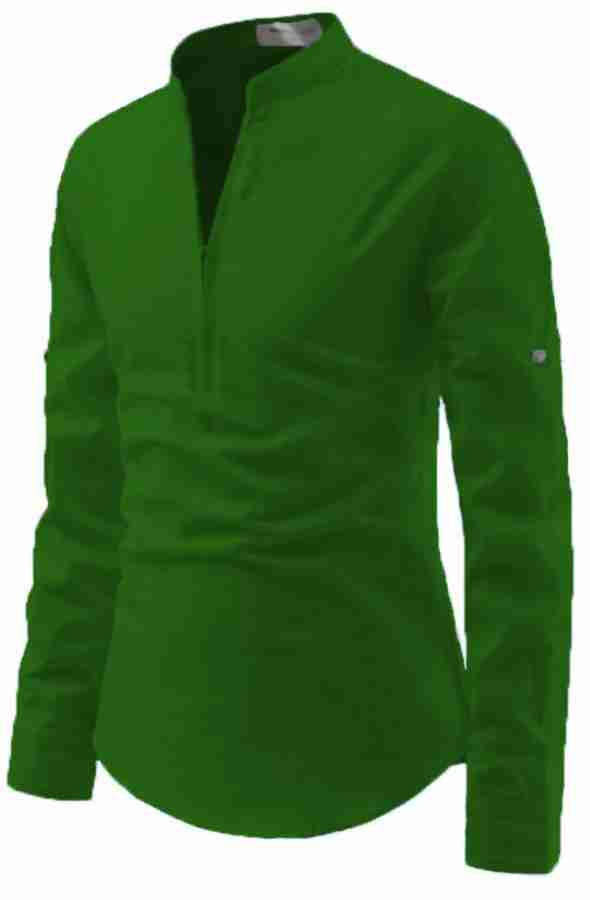 Life Roads Men Solid Casual Dark Green Shirt - Buy Life Roads Men 