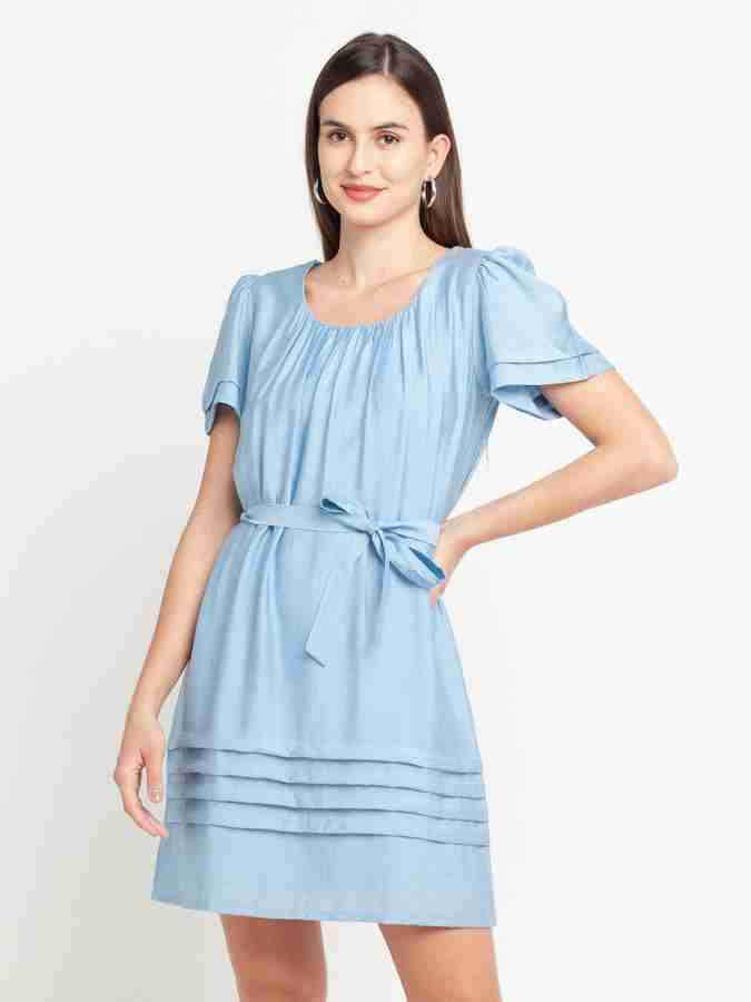 Zink London Women A line Light Blue Dress Buy Zink London Women A line Light Blue Dress Online at Best Prices in India Flipkart