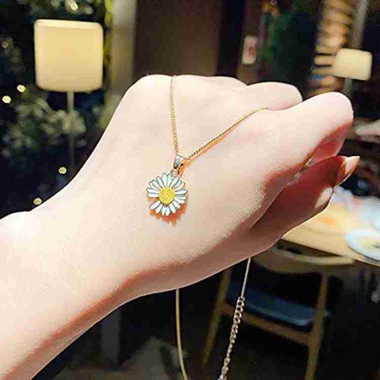 Vembley Stunning Gold Plated White Flower Pendant Necklace for