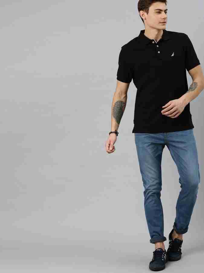 NAUTICA Solid Men Polo Neck Black T-Shirt - Buy NAUTICA Solid Men Polo Neck  Black T-Shirt Online at Best Prices in India