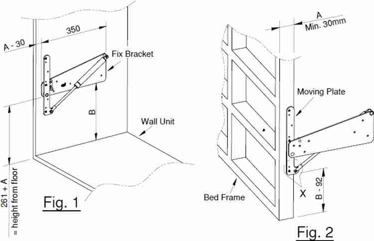 EBCO WALL BED FITTING HORIZONTAL 50 KG PACK OF 1 SET Bed