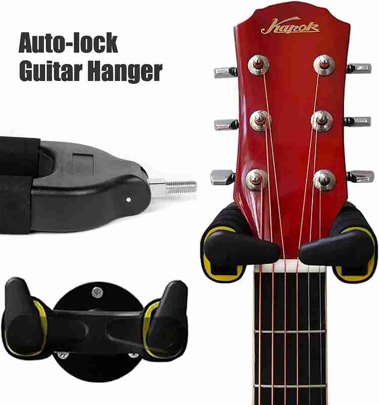 AMG Music Guitar Wall Mount Hanger Auto Lock Metal Round Base