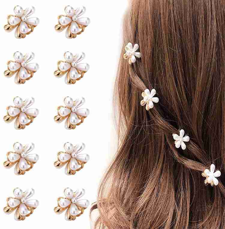 Krenoz Mini Pearl Claw Clip Retro Hair Clips with Daisy Flower Barrettes Decorative Hair Pin