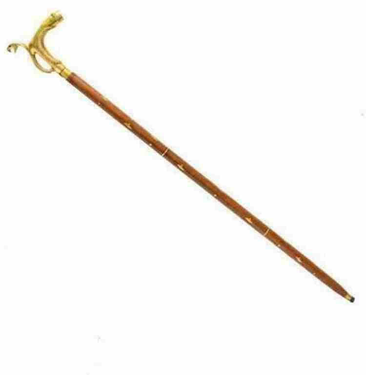 Limra Mart Vintage Brass snake Anaconda head handle wooden walking