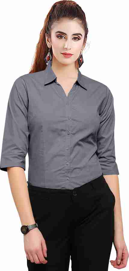 kevara Women Solid Formal Grey Shirt - Buy kevara Women Solid 