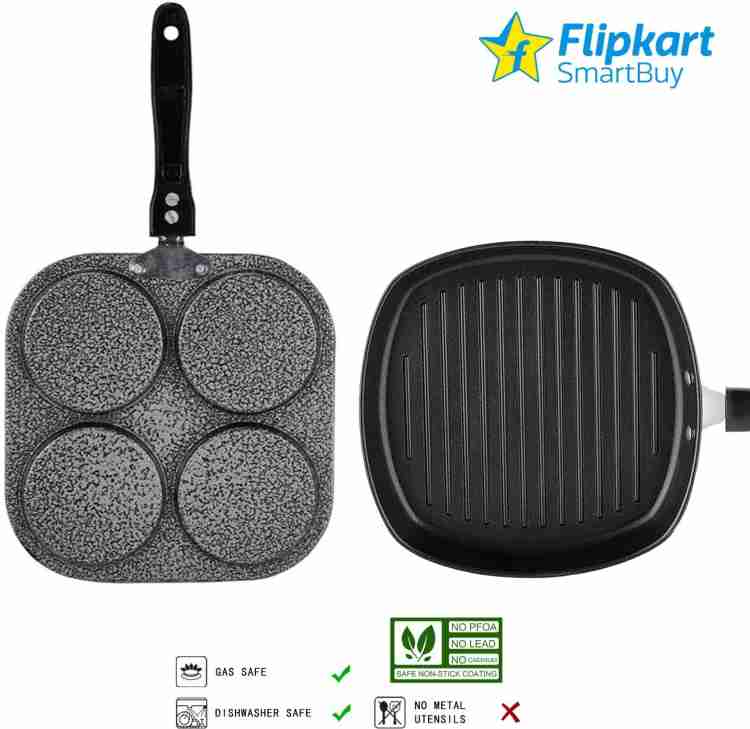 Flipkart SmartBuy 4 cavity Uttpama Multi Snack Maker and Tawa With Grill pan Non Stick Coated Cookware Set Price in India Buy Flipkart SmartBuy 4 cavity Uttpama Multi Snack Maker and Tawa