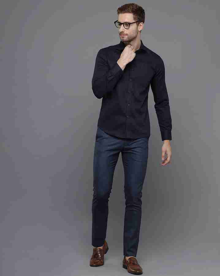 YOVISH Men Self Design Formal Dark Blue Shirt Buy YOVISH Men