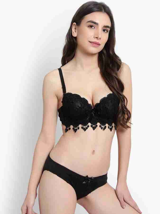 Buy Flicarts Women's Bralette Printed Padded Bra Panty Set Stylish Designer Lingerie  Set (Stretch, 32B, Black) Online In India At Discounted Prices