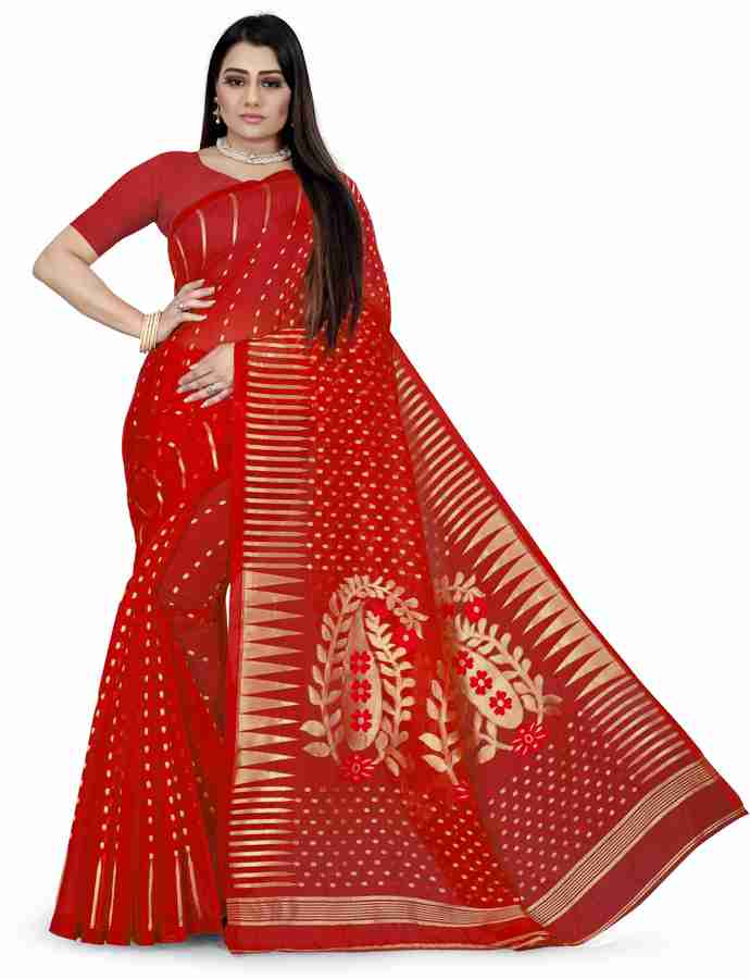 Buy Webtile World Self Design Floral Print Jamdani Cotton Silk Red Sarees Online Best Price In India Flipkart