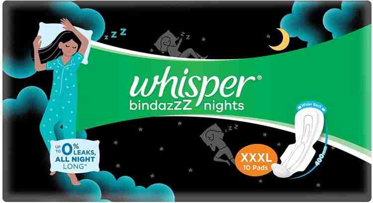 Whisper bindazzz nights XXXL 10 pads Sanitary Pad, Buy Women Hygiene  products online in India