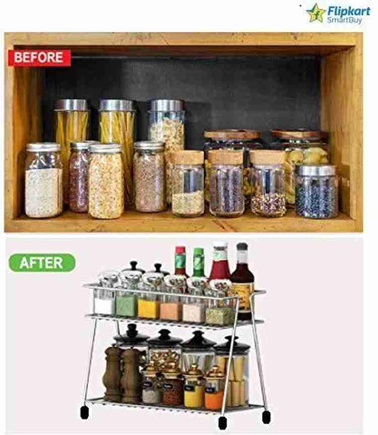 Pla Dish Drainer Kitchen Rack Steel Stainless Steel 2 Tier Spice Rack Container Organizer Basket for Boxes Utensils Dishes Plates for Home and Kitchen