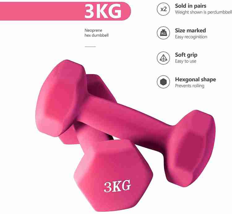 JIMWALT Neoprene Coated (1Kg*2 = 2Kg) Pink Fixed Weight Dumbbell