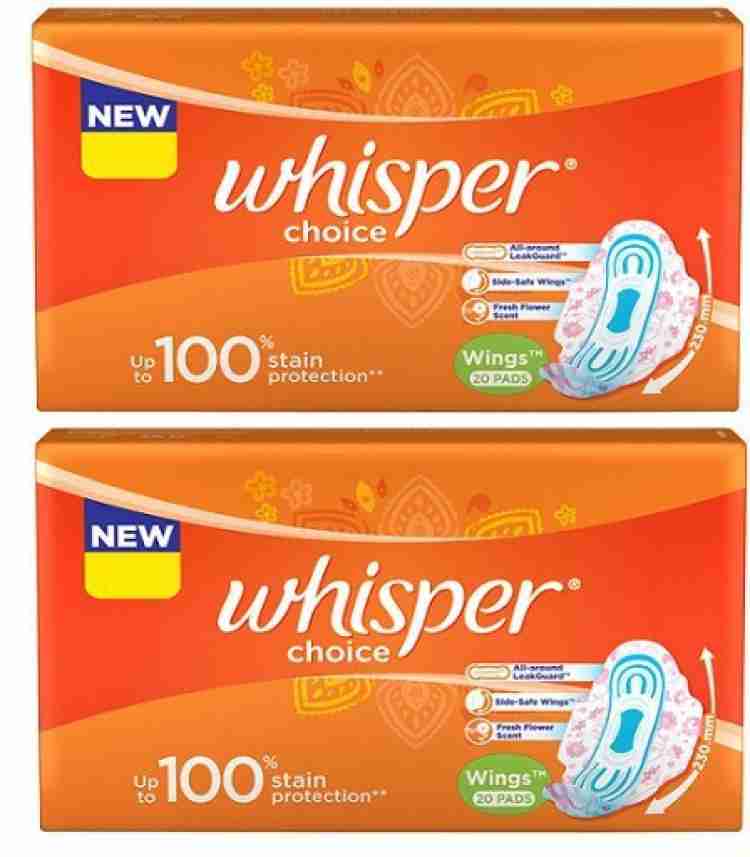 Whisper CHOICE REGULAR - 20+20 COUNTS Sanitary Pad, Buy Women Hygiene  products online in India