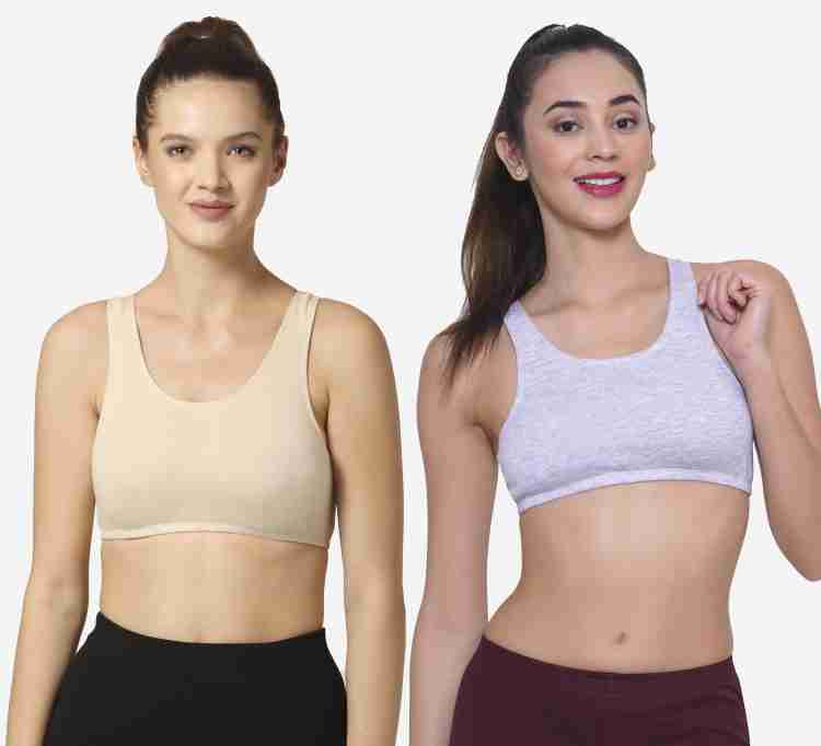 Buy Gymmer Women Non-Padded Solid Sports Bra (Grey, Small) at