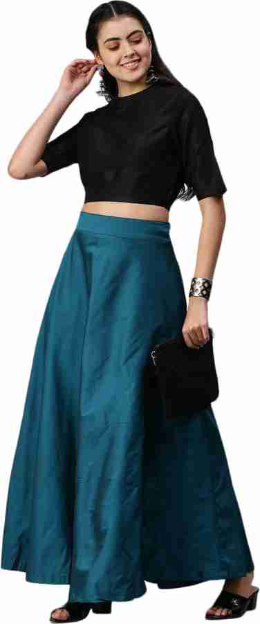 De Moza Women Blue & Gold-Coloured Woven Bottom Flared Maxi Jacquard Skirt  - Absolutely Desi