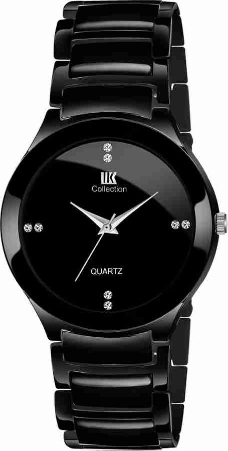 IIK Collection Black Stone Studded Dial with Black Bracelet Strap