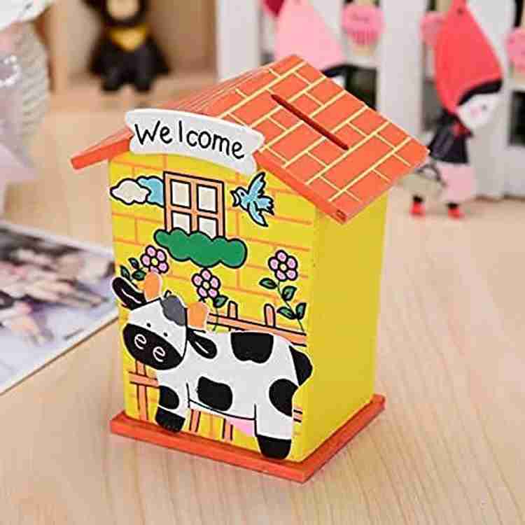 DECORICA ENTERPRISES Wooden House Shape Piggy Bank for