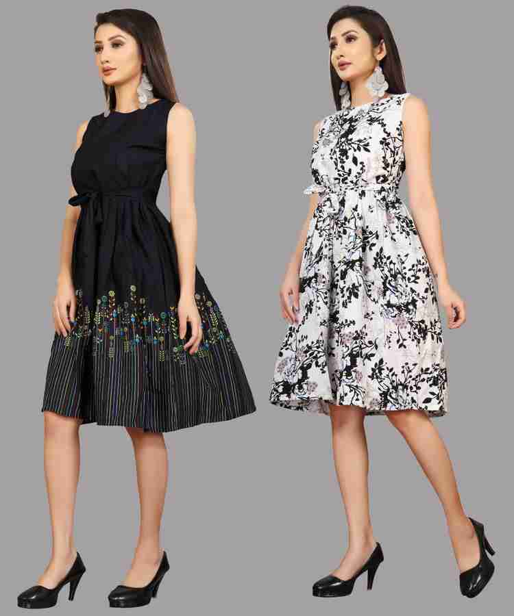 Modli 20 Fashion Women Fit and Flare Blue White Dress Buy Modli