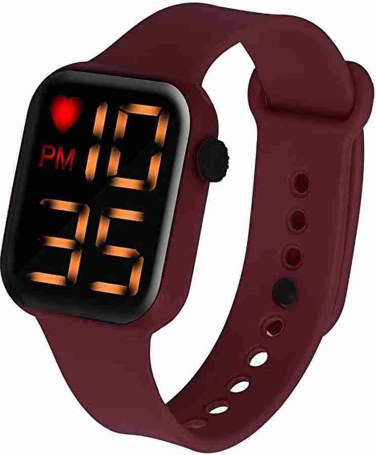 Ornate SQUARE LED maroon watch heart square led Digital Watch For Men Women Buy Ornate SQUARE LED maroon watch heart square led Digital Watch For Men Women