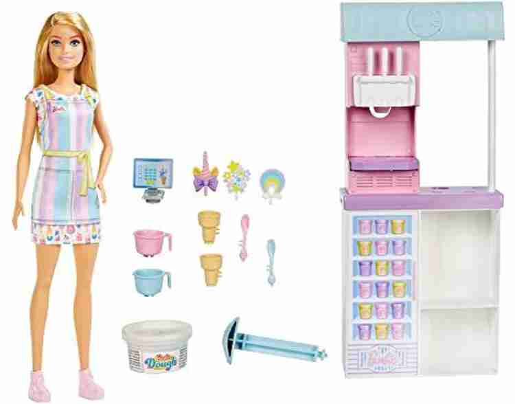 BARBIE Ice Cream Shop Playset Blonde Doll 2 Dough Containers 2