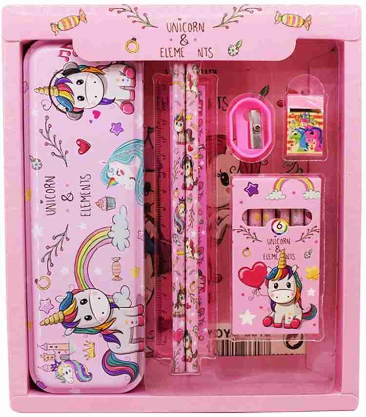 Dilurban Beautiful Pink unicorn 7 in 1 Stationery