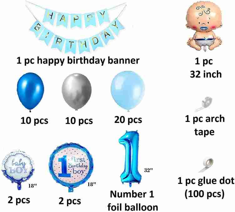 FLICK IN Happy 1st Birthday Decoration Kit for Baby Boy Foil 1