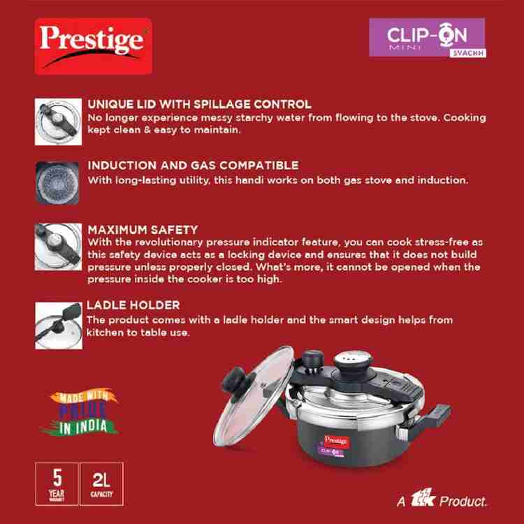Prestige Svachh Clip on Mini 3 L Outer Lid Induction Bottom Pressure Cooker Price in India Buy Prestige Svachh Clip on Mini 3 L Outer Lid Induction Bottom Pressure Cooker online