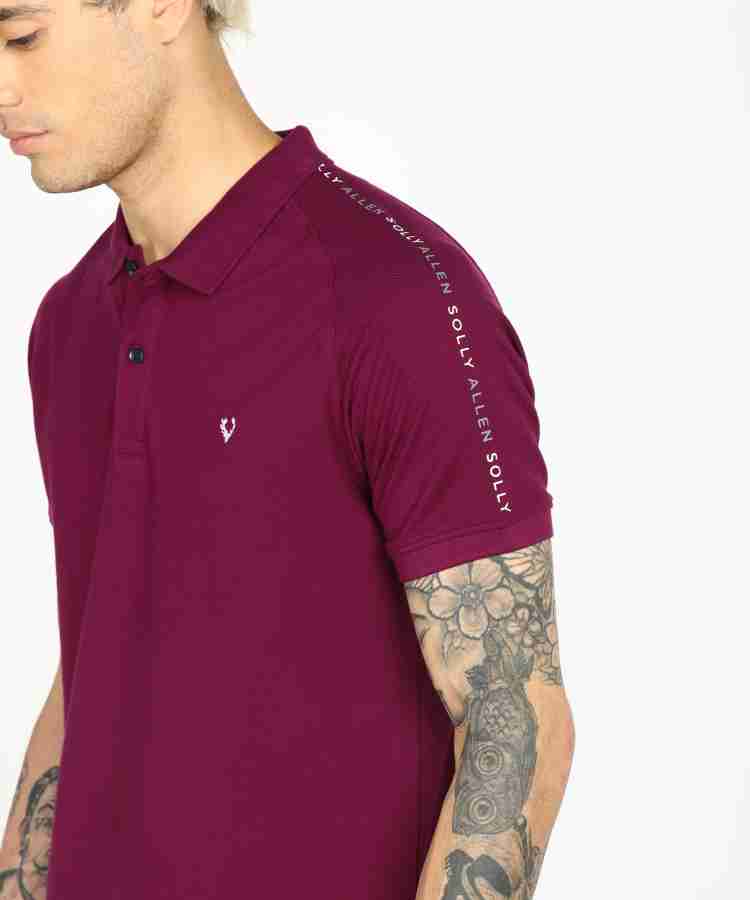 Men Maroon Solid Polo Neck T-shirt