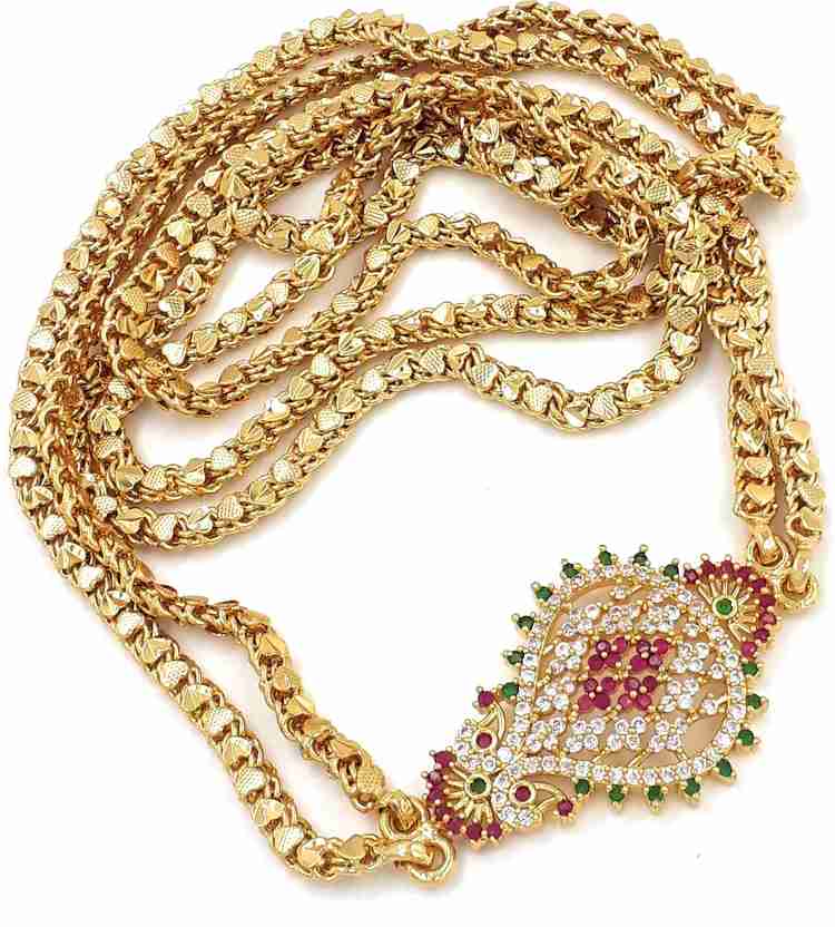 Anujeet Fashion Hub Gold Plated Covering Long AD Stone Mop Mugappu